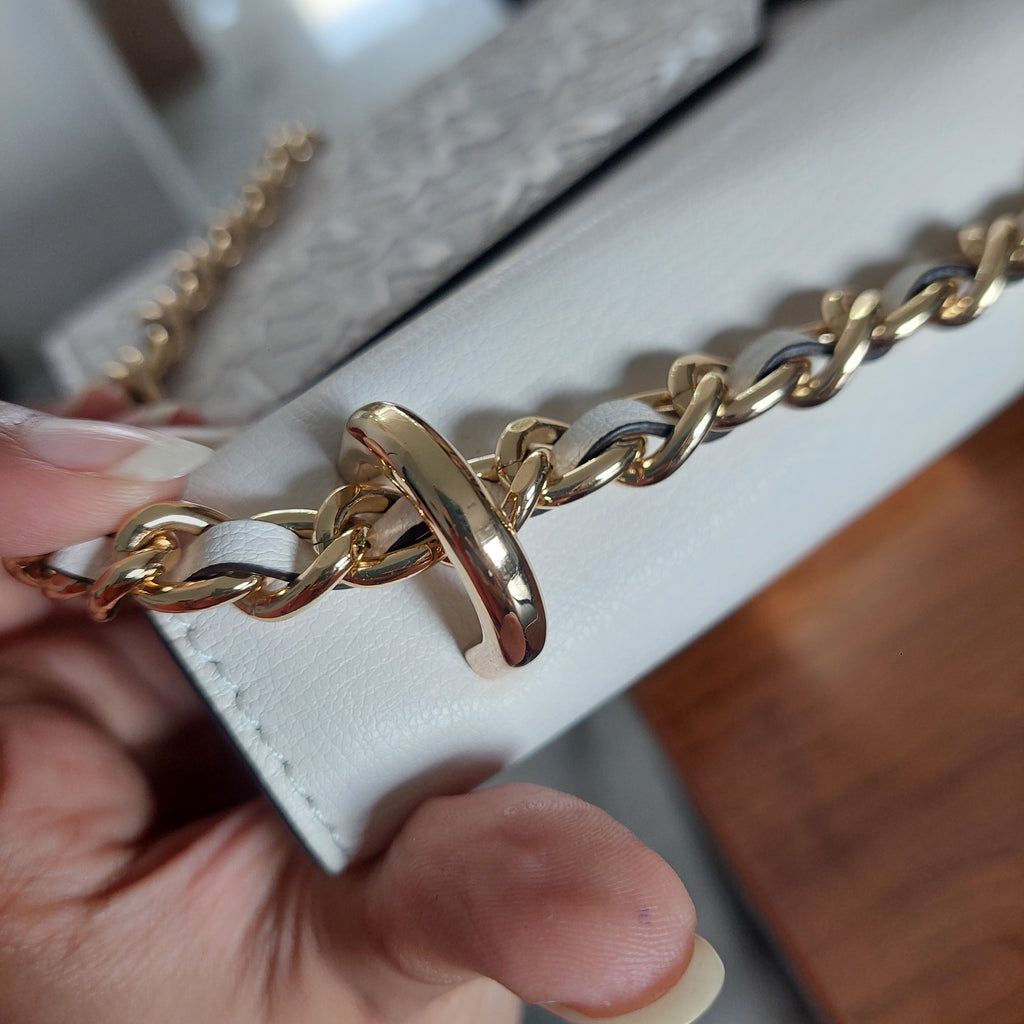 Michael Kors White Vegan Leather Rose Medium Shoulder Chain Crossbody Bag | Gently Used |