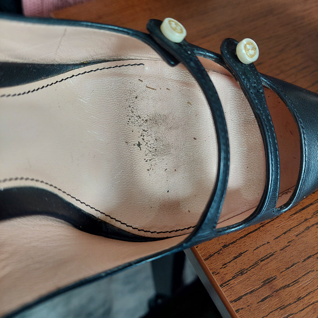 Gucci Black Leather Aneta Double Strip Pumps | Pre Loved |