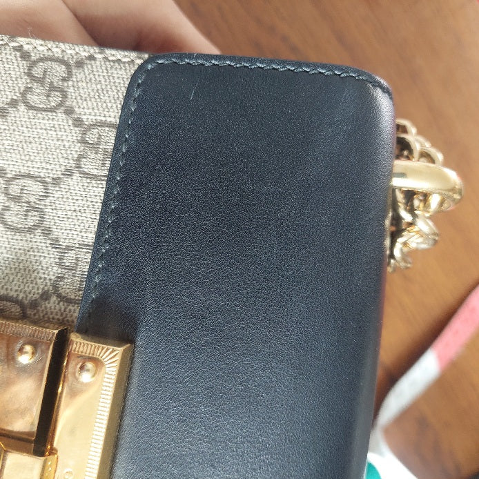 Gucci Black & Beige Padlock Leather Crossbody Bag | Pre Loved |
