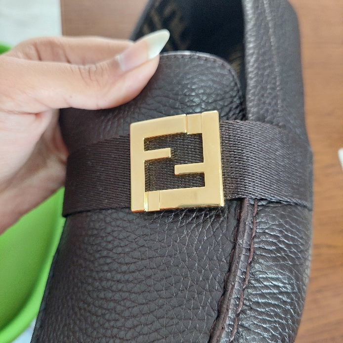 Fendi Men's Brown Leather Driver Loafers | Brand New |