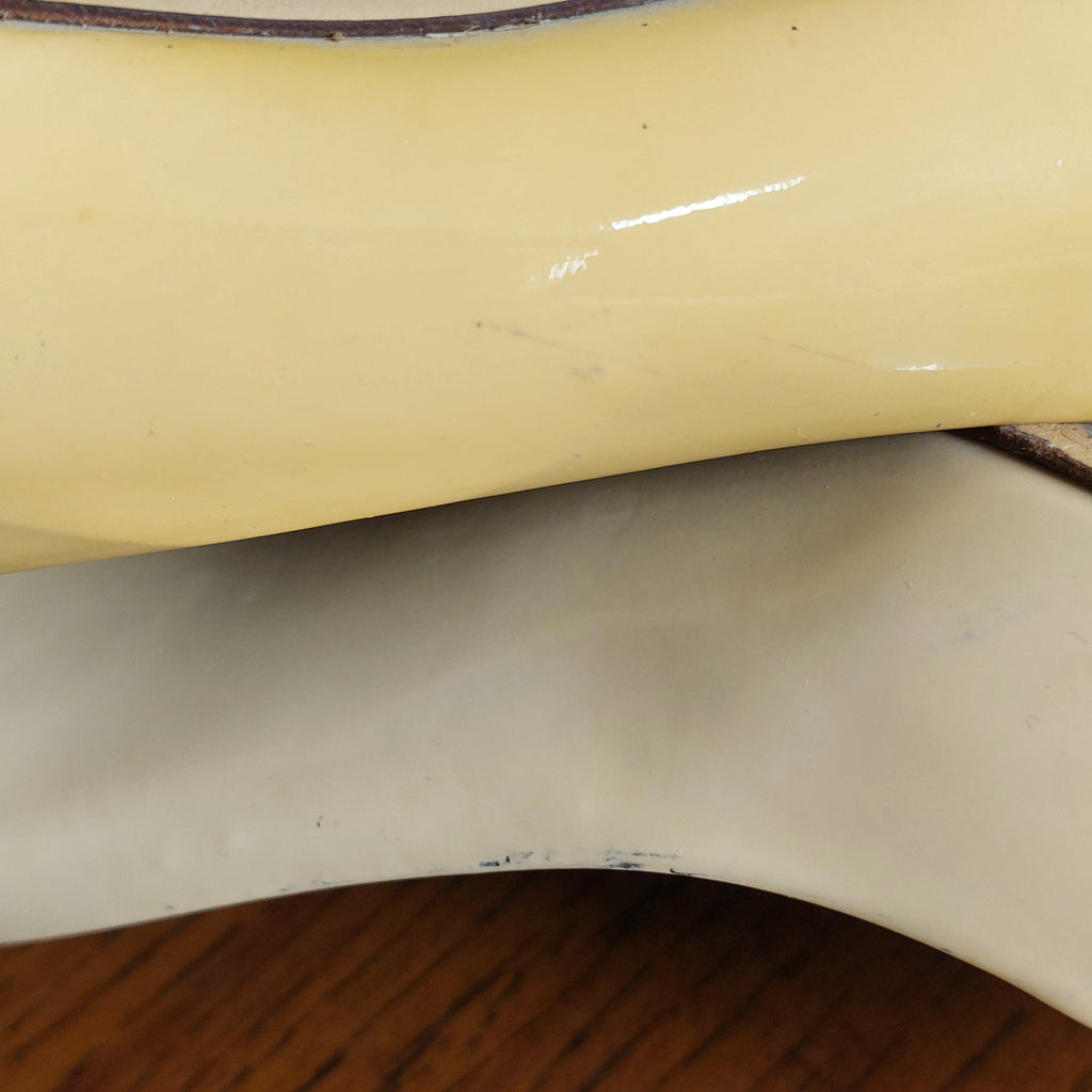 Salvatore Ferragamo Beige Patent Leather Peep Toe Heels | Pre Loved |