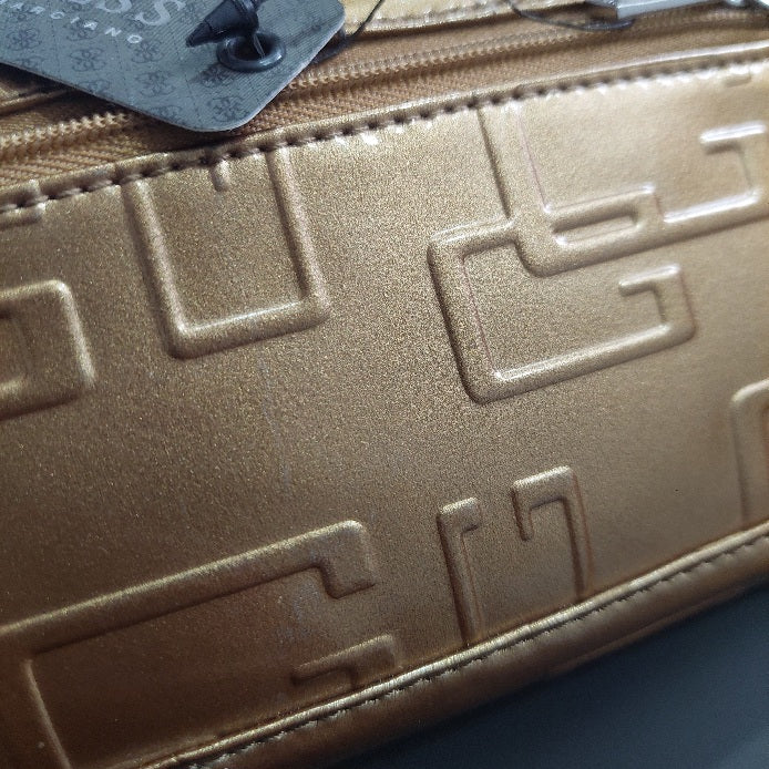 Guess Gold Patent Tri-Fold Monogram Wallet | Brand New |
