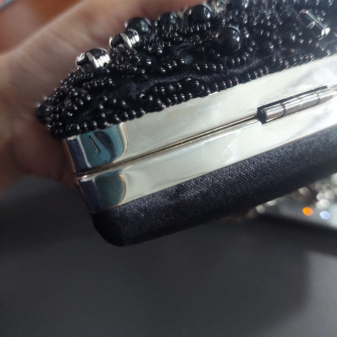Splash Black Embellished Satin Clutch | Brand New |