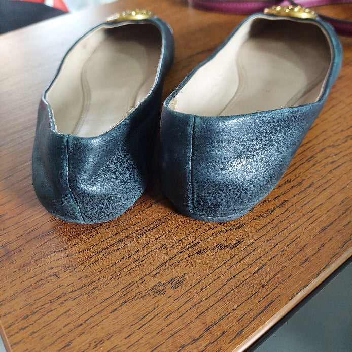 Tory Burch Black Leather Chelsea Cap-Toe Ballet Flats | Pre Loved |