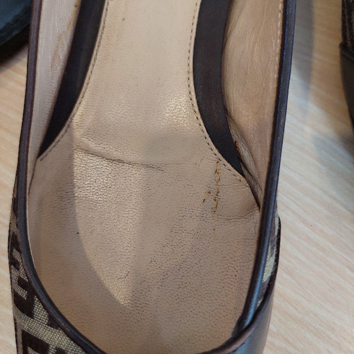 Fendi Brown Zucchino Leather And Canvas Ballet Flats | Pre Loved |