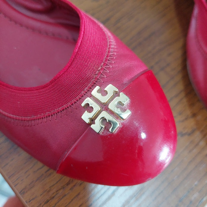 Tory Burch Red Leather 'Jolie' Slingback Flats | Pre Loved |