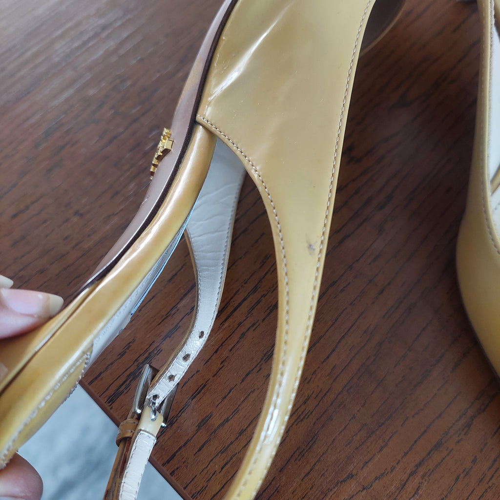 Prada Beige Patent Leather Pointed Kitten Heels | Pre Loved |