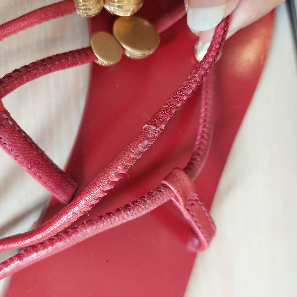 Tory Burch Red Leather Capri Flat Lace Up Sandals | Pre Loved |