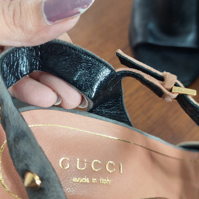 Gucci Multicolor Suede Studded Ankle Strap Sandals | Pre Loved |