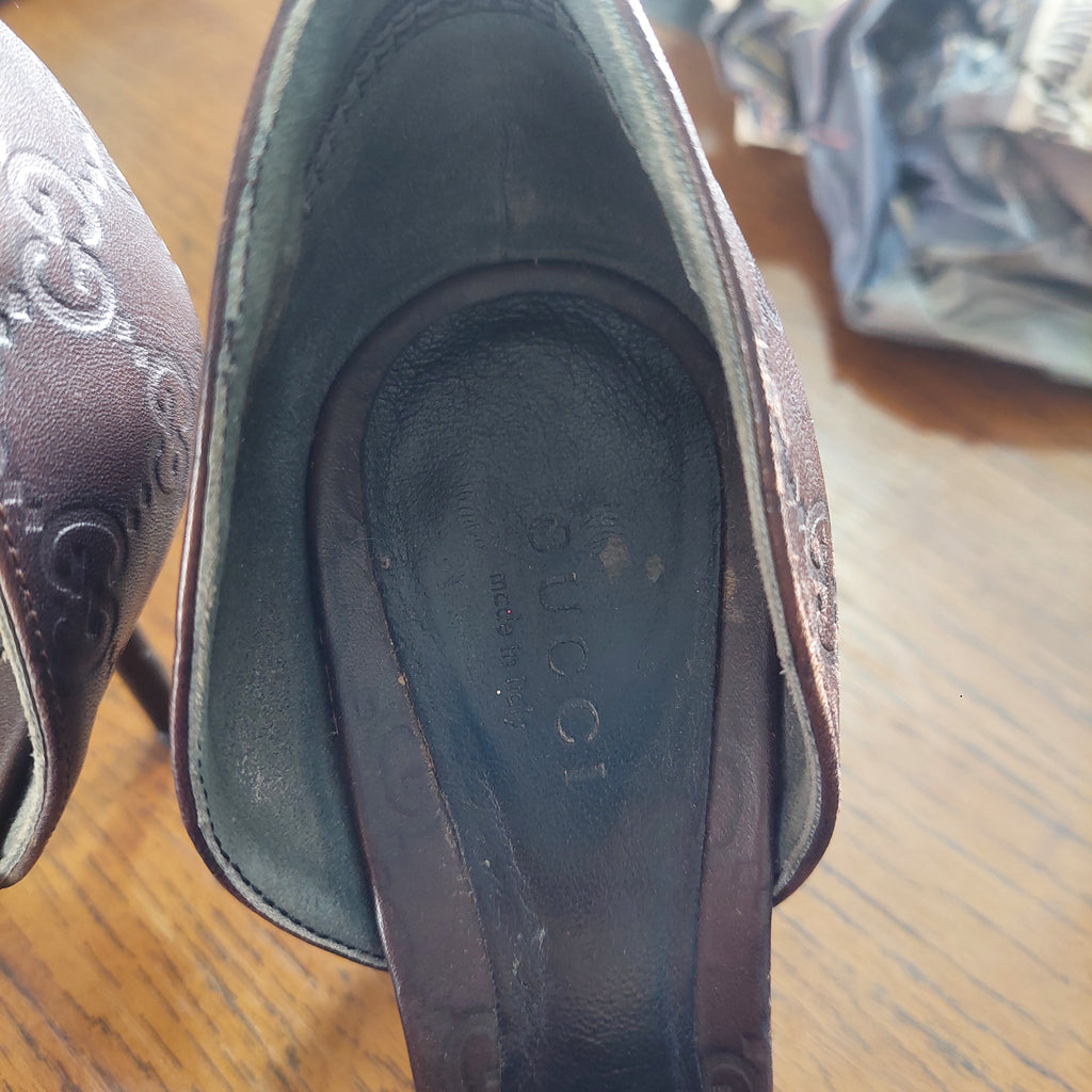 Gucci Brown Guccissima Leather Horsebit D'orsay Peep Toe Pumps | Pre Loved |