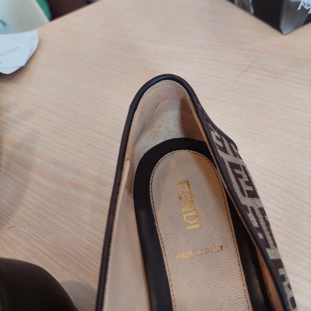 Fendi Brown Zucchino Leather And Canvas Ballet Flats | Pre Loved |