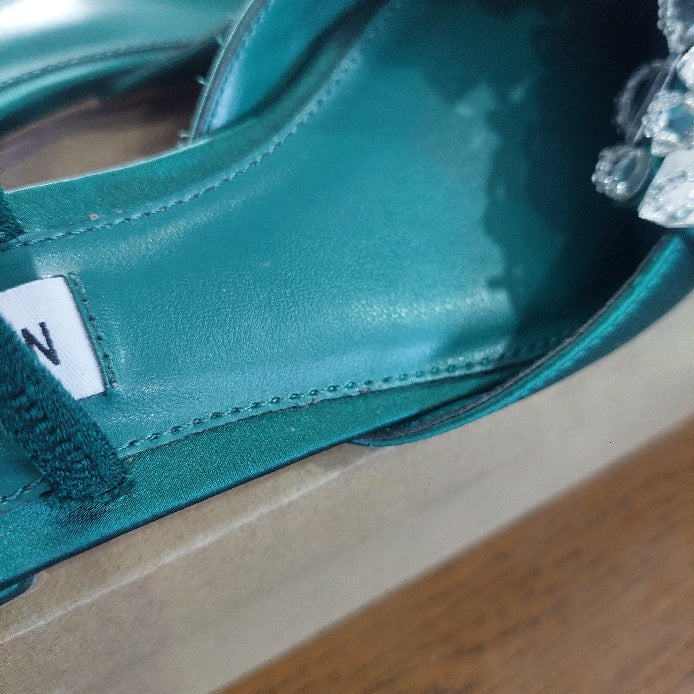 Steve Madden Emerald Satin Embellished Sloane St. Flat Sandals | Brand New |