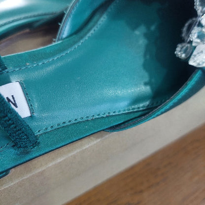 Steve Madden Emerald Satin Embellished Sloane St. Flat Sandals | Brand New |