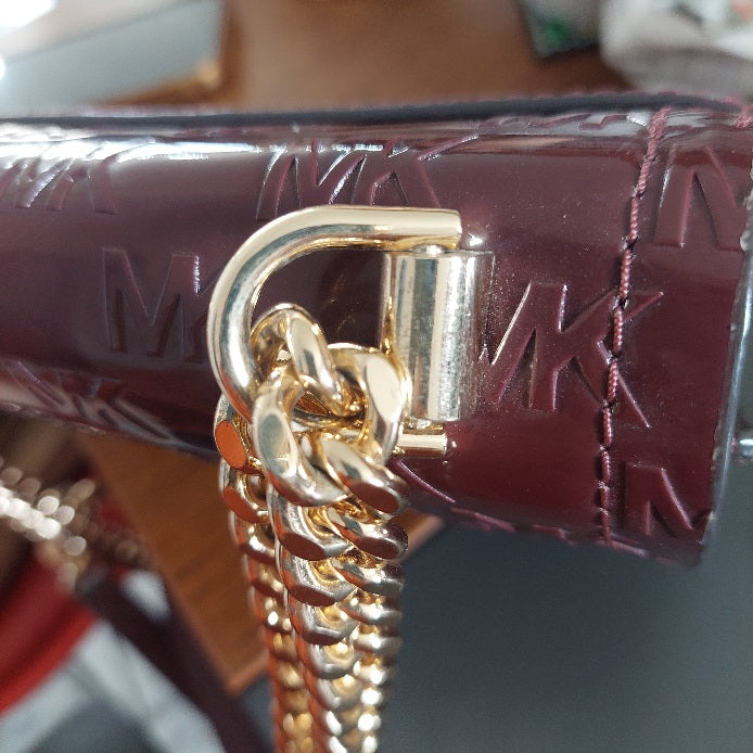 Michael Kors Merlot & Brown Monogram Heather Shoulder Bag | Pre Loved |