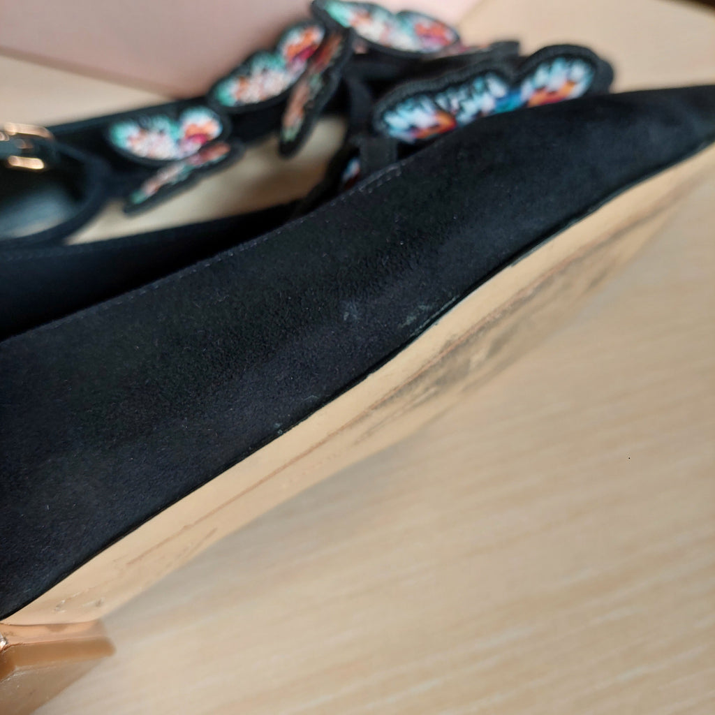 Sophia Webster Black & Multi Butterfly Suede Riva Pointed Flats | Pre Loved |