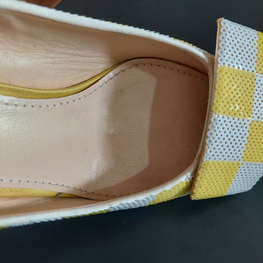 Louis Vuitton Yellow & White Magic Square Pumps | Pre Loved |