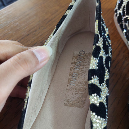 Gianni Binni Black & Gold Rhinestone Suede Ballet Flats | Like New |