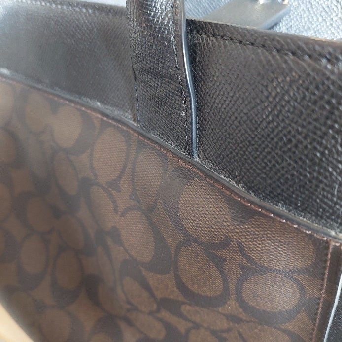 Coach Brown & Black Signature Coated Canvas 'Casey' Tote Bag | Pre Loved |
