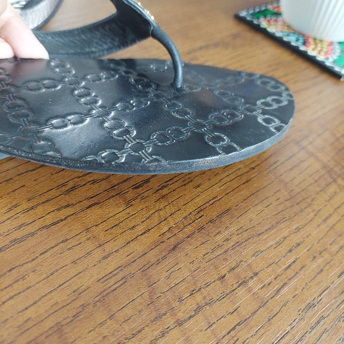 Tory Burch Black Leather Monroe Thong Sandals | Pre Loved |