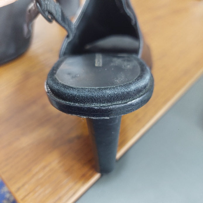 Alexander Wang Black Leather Cole Peep Toe Slingback Mule Sandals | Pre Loved |