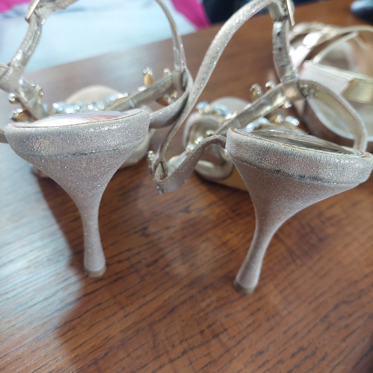 Dune London Gold Jewel-Embellished T-Bar Sandals | Pre Loved |