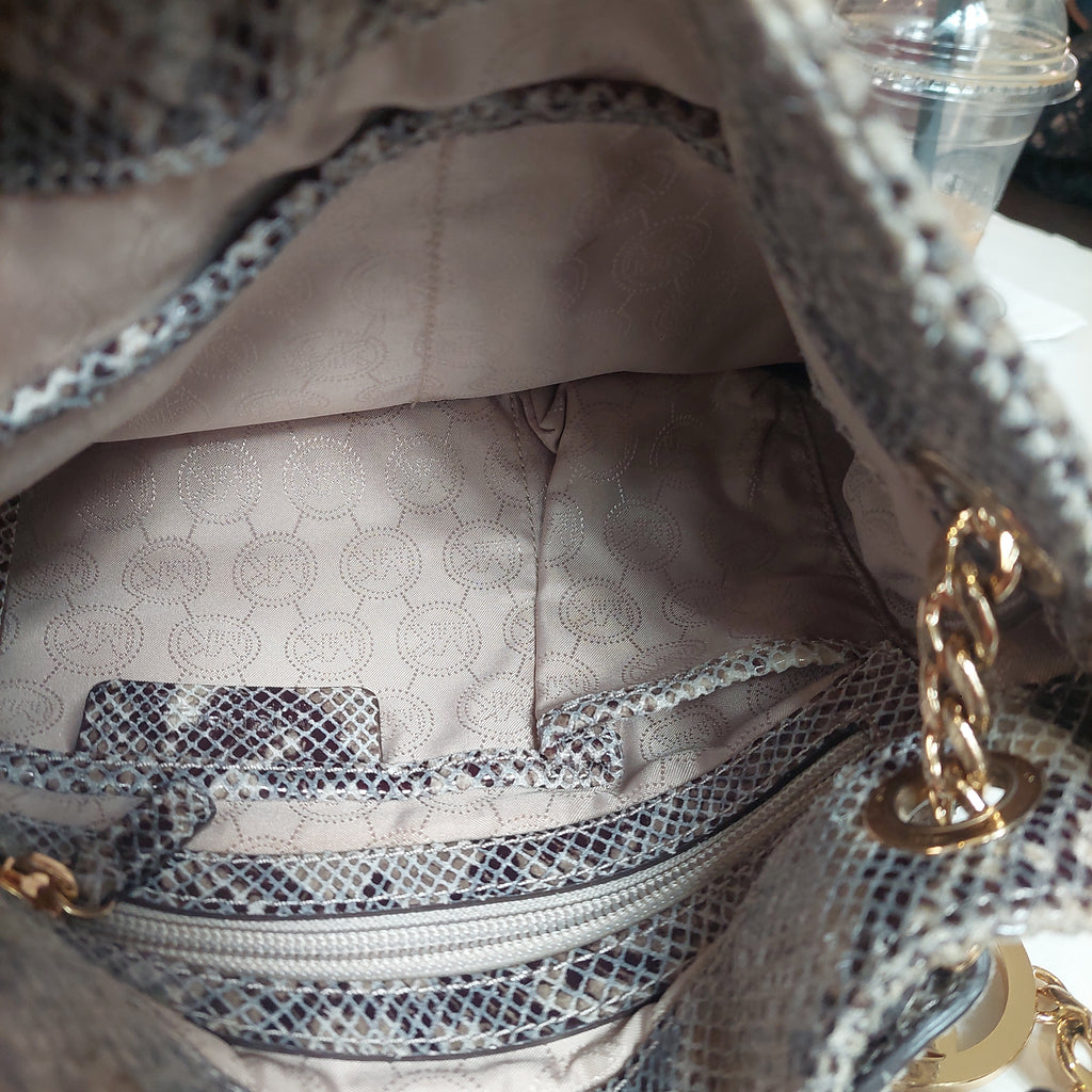 Michael Kors Grey Snakeskin Gold Chain Large Crossbody Bag | Pre Loved |