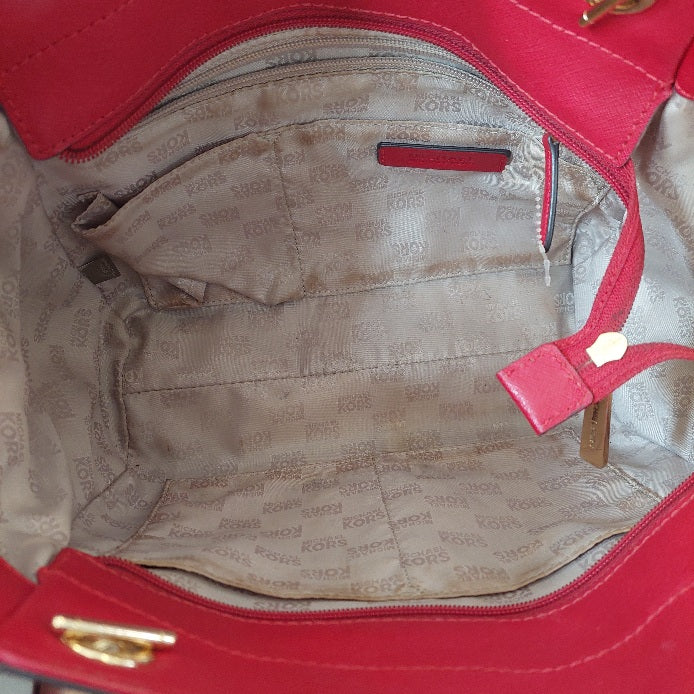 Michael Kors Red Jet Set Travel Large Chain Shoulder Tote Bag | Pre Loved |