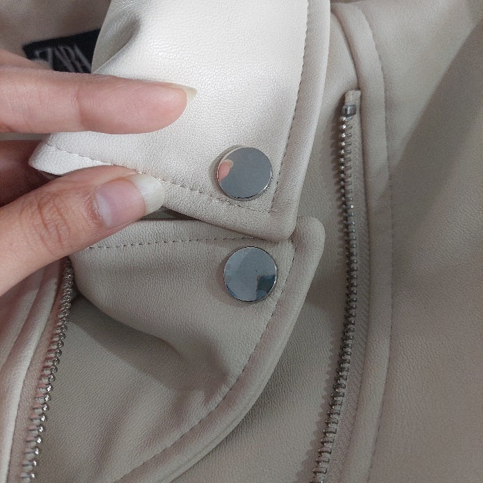 ZARA Cream Leatherette Zipper Jacket | Brand New & Tagged |