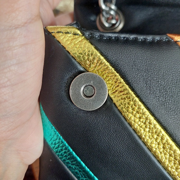 Kurt Geiger Black Leather Mini Kensington Rainbow Bag | Pre Loved |
