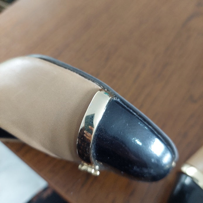 Tory Burch Tan Two Tone Patent Leather Caroline Wedges | Pre Loved |
