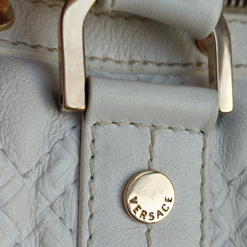 Versace White Leather Studded Handbag | Pre Loved |