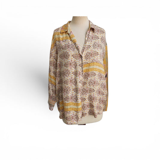 Mango Yellow And Offwhite Button Down Top | Gently Used |