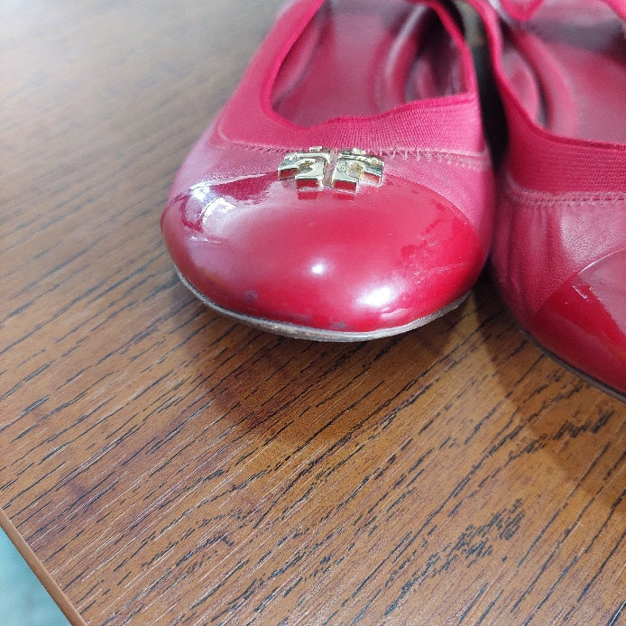 Tory Burch Red Leather 'Jolie' Slingback Flats | Pre Loved |