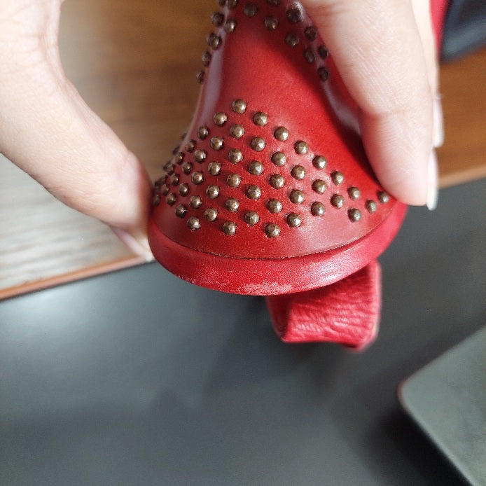Bruno Magli Red Leather Peep Toe Studded Slingback Wedges | Pre Loved |