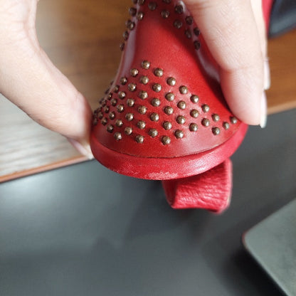 Bruno Magli Red Leather Peep Toe Studded Slingback Wedges | Pre Loved |