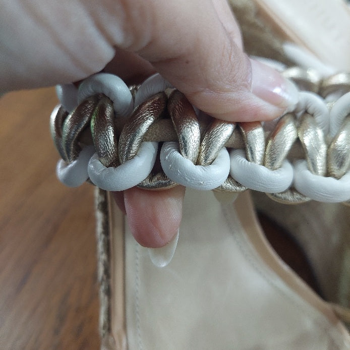 Schutz Juliet Tan And White Chain-trim Wedge Platform Sandals | Gently Used |