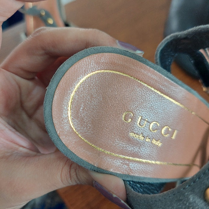 Gucci Multicolor Suede Studded Ankle Strap Sandals | Pre Loved |