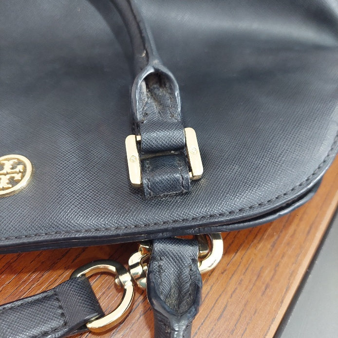 Tory Burch Black Dome Leather Satchel Bag | Pre Loved |