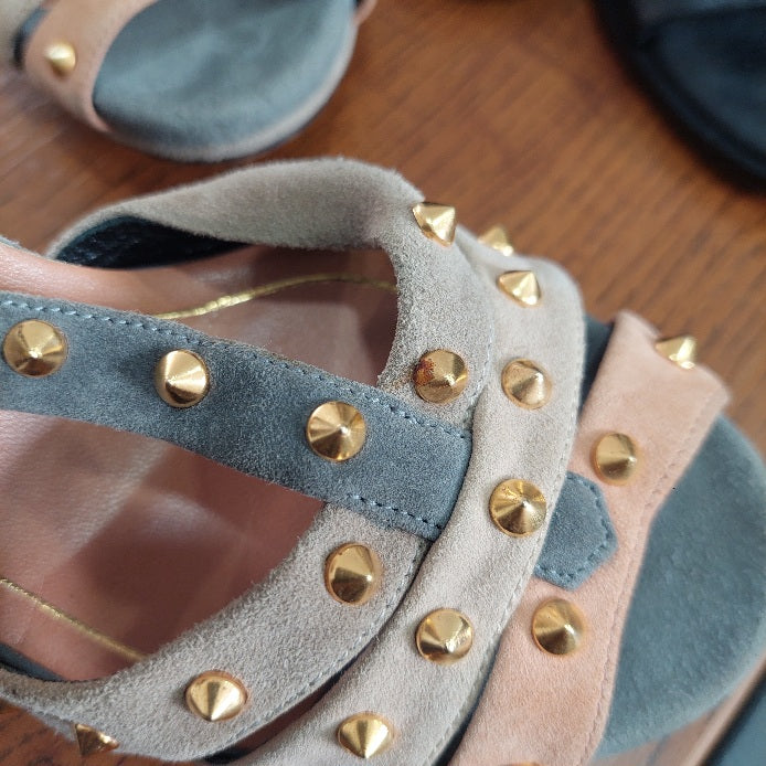 Gucci Multicolor Suede Studded Ankle Strap Sandals | Pre Loved |