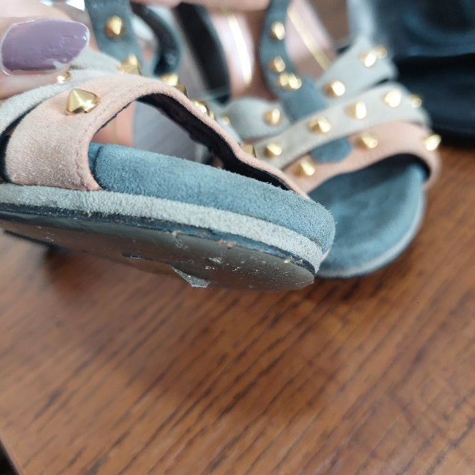 Gucci Multicolor Suede Studded Ankle Strap Sandals | Pre Loved |