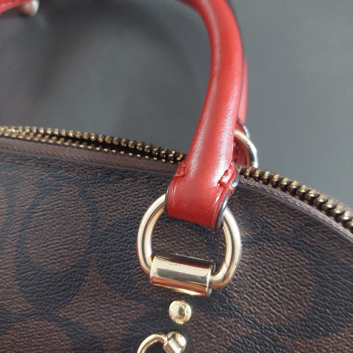 Coach Brown/Red Canvas & Leather Katy Signature Dome Satchel Bag | Pre Loved |