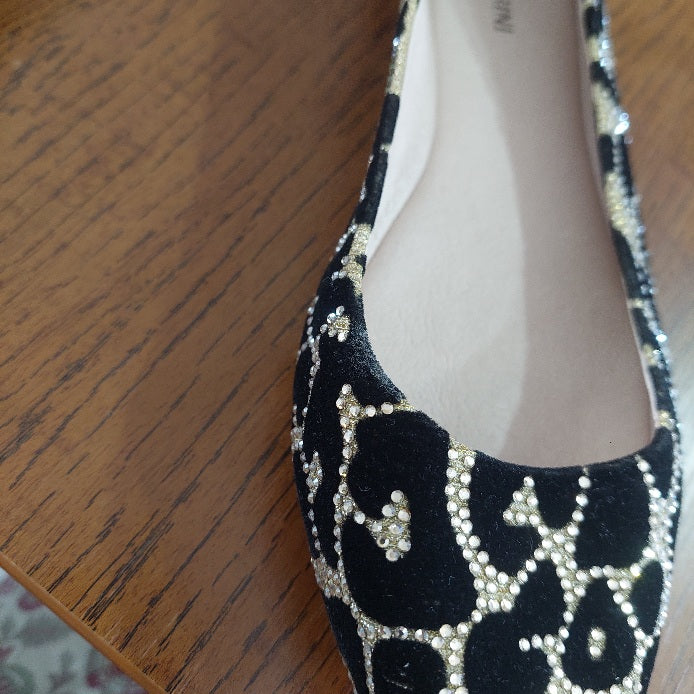 Gianni Binni Black & Gold Rhinestone Suede Ballet Flats | Like New |