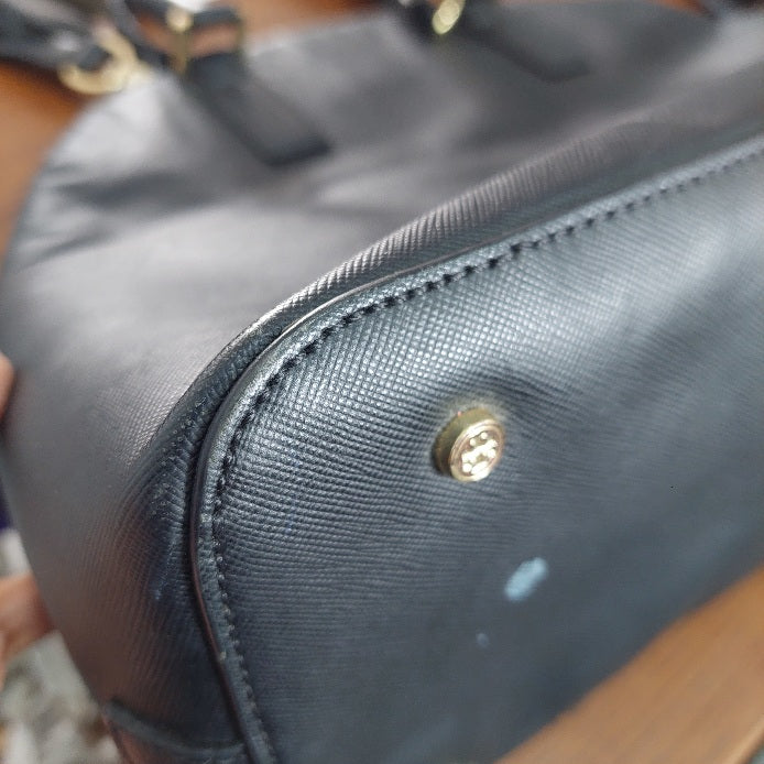 Tory Burch Black Dome Leather Satchel Bag | Pre Loved |