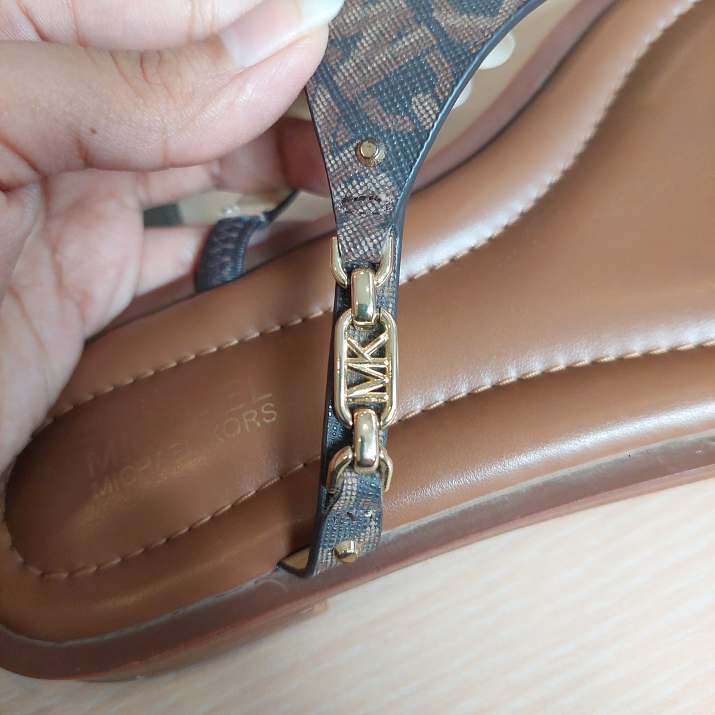 Michael Kors Brown Leather 'Daniella Empire' Logo Sandals | Pre Loved  |