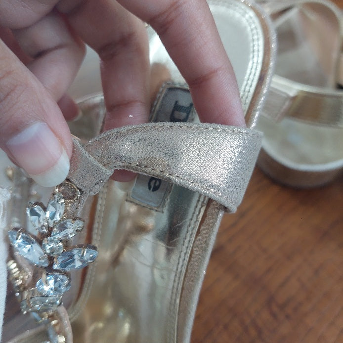 Dune London Gold Jewel-Embellished T-Bar Sandals | Pre Loved |