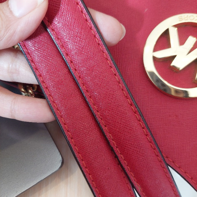 Michael Kors Red Jet Set Travel Large Chain Shoulder Tote Bag | Pre Loved |