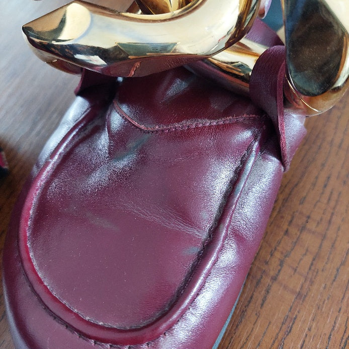 JW Anderson Maroon Chain Loafer Leather Mules | Pre Loved |