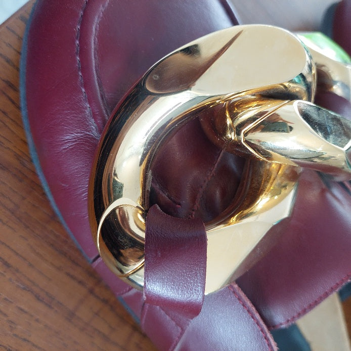 JW Anderson Maroon Chain Loafer Leather Mules | Pre Loved |