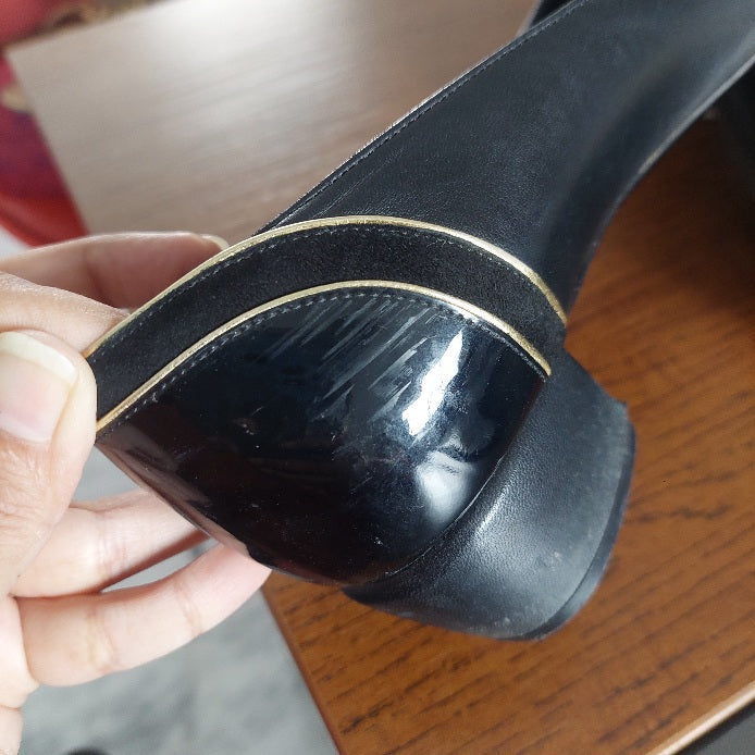 Salvatore Ferragamo Black Leather & patent Block Heels | Pre Loved |