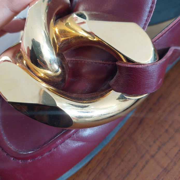 JW Anderson Maroon Chain Loafer Leather Mules | Pre Loved |